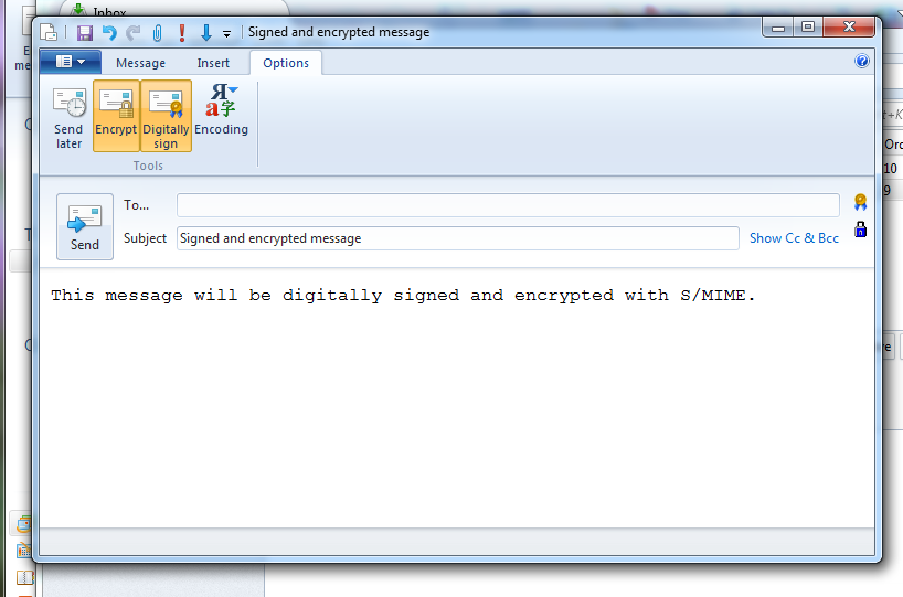 encryption in windows be live mail